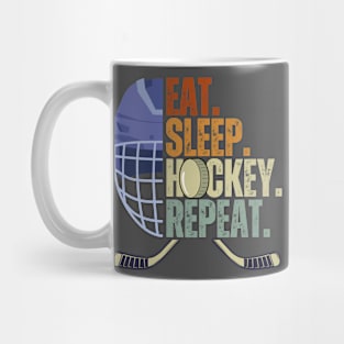 Eat Sleep Hockey Repeat Kids Adult Ice Hockey Retro Vintage Mug
